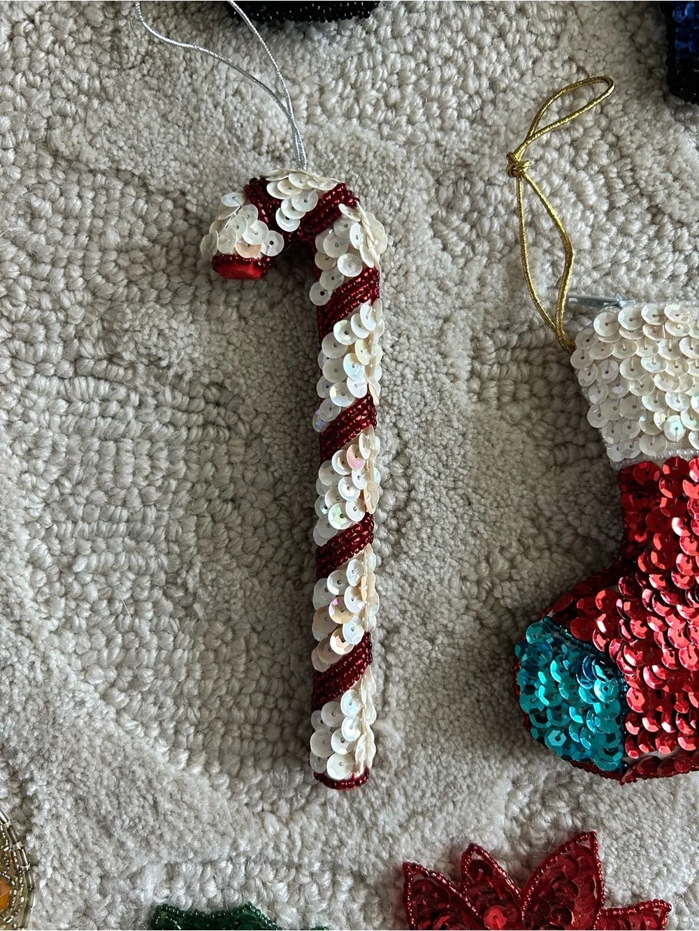 Vintage Sequin Beaded Christmas Ornaments 80s Set of 5